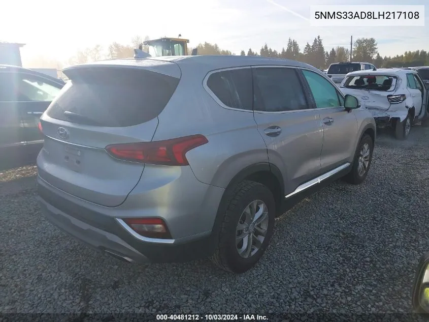 2020 Hyundai Santa Fe Sel VIN: 5NMS33AD8LH217108 Lot: 40481212