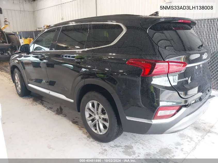 2020 Hyundai Santa Fe Sel VIN: 5NMS33AD3LH138008 Lot: 40481890