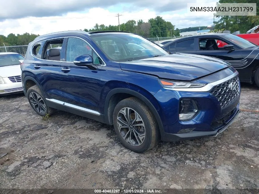 2020 Hyundai Santa Fe Sel 2.0T VIN: 5NMS33AA2LH231799 Lot: 40483267