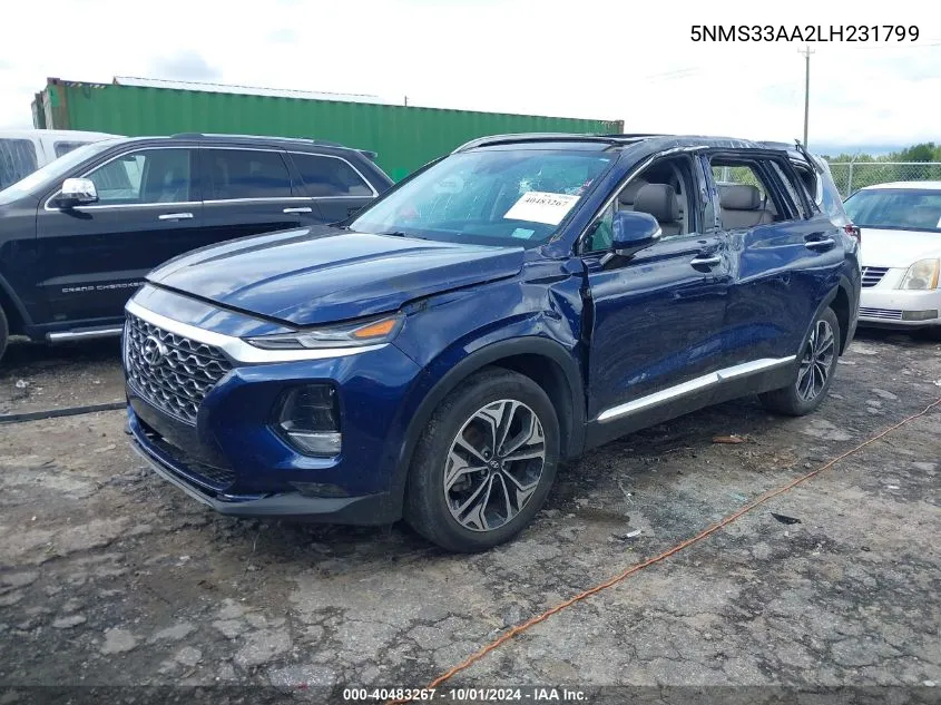 2020 Hyundai Santa Fe Sel 2.0T VIN: 5NMS33AA2LH231799 Lot: 40483267