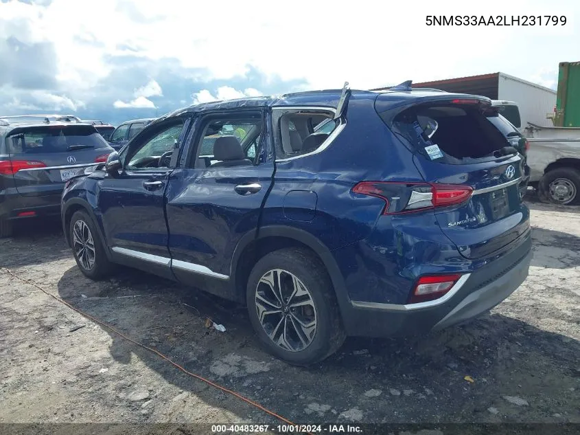 2020 Hyundai Santa Fe Sel 2.0T VIN: 5NMS33AA2LH231799 Lot: 40483267