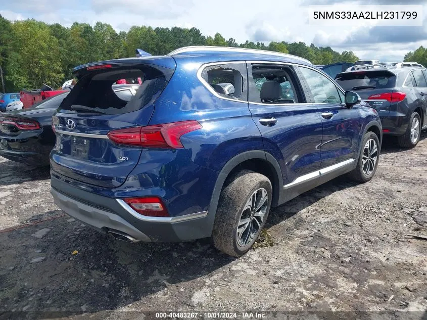 2020 Hyundai Santa Fe Sel 2.0T VIN: 5NMS33AA2LH231799 Lot: 40483267