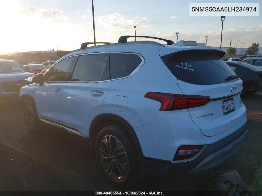 2020 Hyundai Santa Fe Limited 2.0T VIN: 5NMS5CAA6LH234974 Lot: 40486554