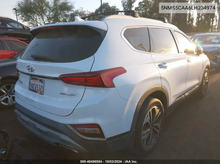 2020 Hyundai Santa Fe Limited 2.0T VIN: 5NMS5CAA6LH234974 Lot: 40486554