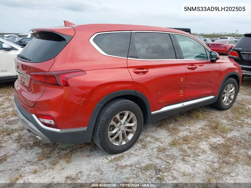 2020 Hyundai Santa Fe Sel VIN: 5NMS33AD9LH202505 Lot: 40503180