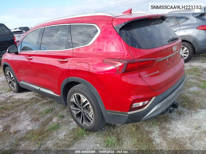 2020 Hyundai Santa Fe Limited 2.0T VIN: 5NMS5CAA9LH221152 Lot: 40505498