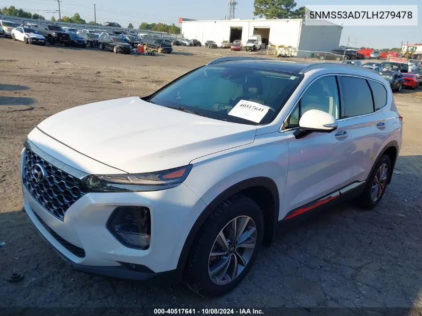 2020 Hyundai Santa Fe Limited/Ultimate VIN: 5NMS53AD7LH279478 Lot: 40517641