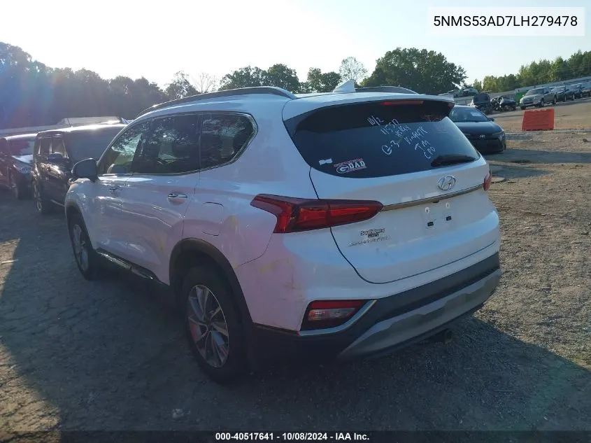 2020 Hyundai Santa Fe Limited/Ultimate VIN: 5NMS53AD7LH279478 Lot: 40517641