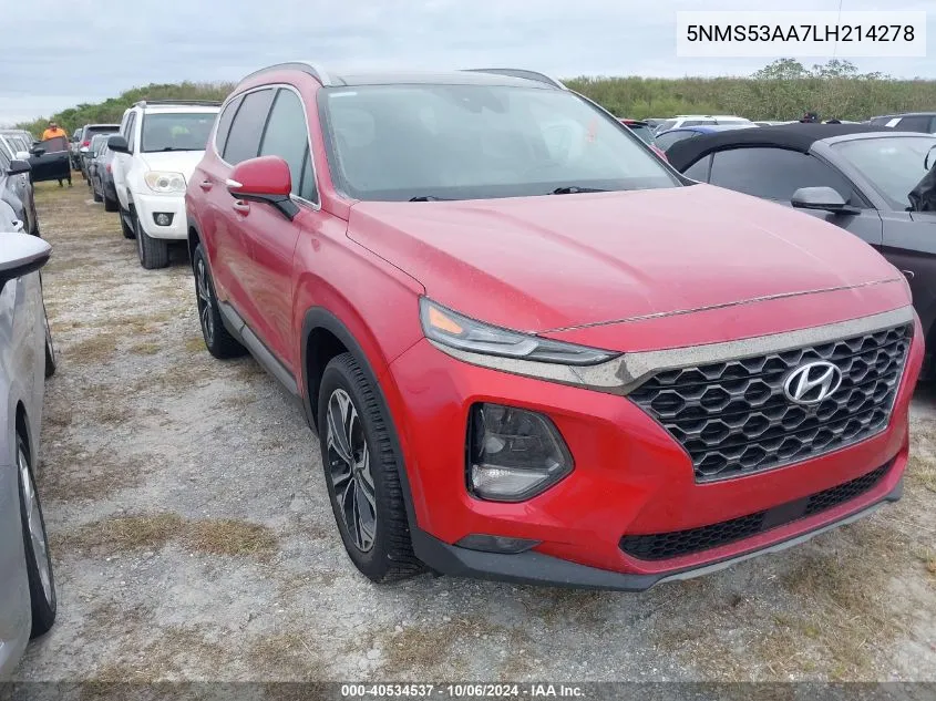 2020 Hyundai Santa Fe Limited/Ultimate VIN: 5NMS53AA7LH214278 Lot: 40534537