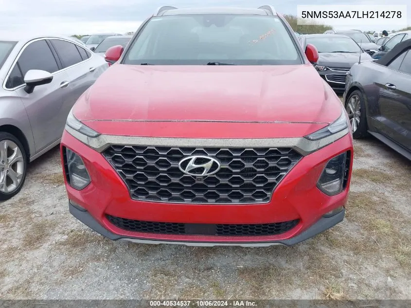 2020 Hyundai Santa Fe Limited/Ultimate VIN: 5NMS53AA7LH214278 Lot: 40534537