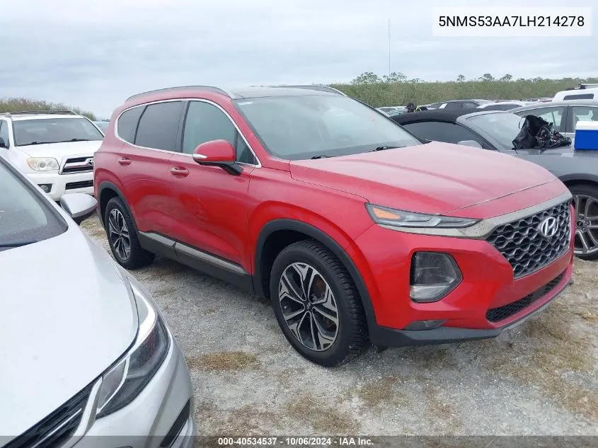 2020 Hyundai Santa Fe Limited/Ultimate VIN: 5NMS53AA7LH214278 Lot: 40534537