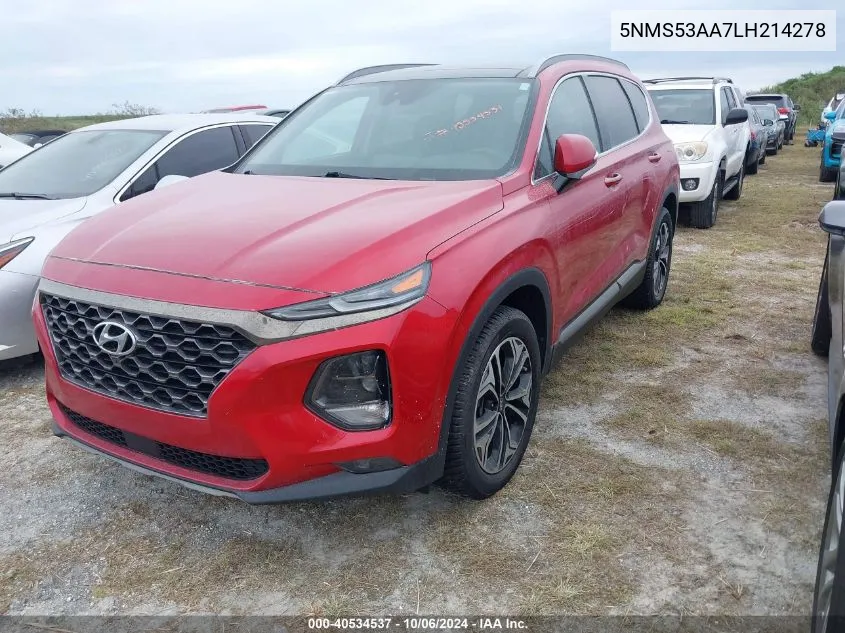 2020 Hyundai Santa Fe Limited/Ultimate VIN: 5NMS53AA7LH214278 Lot: 40534537