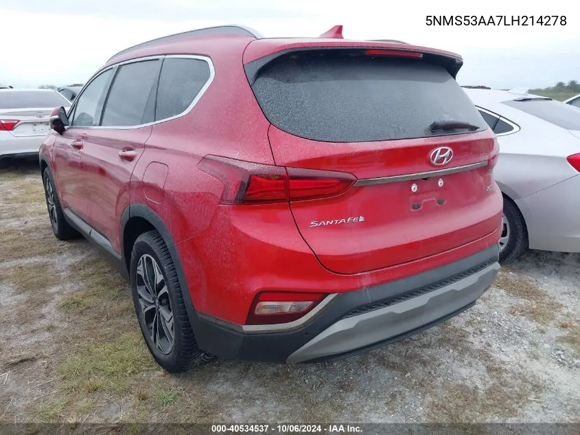 5NMS53AA7LH214278 2020 Hyundai Santa Fe Limited/Ultimate