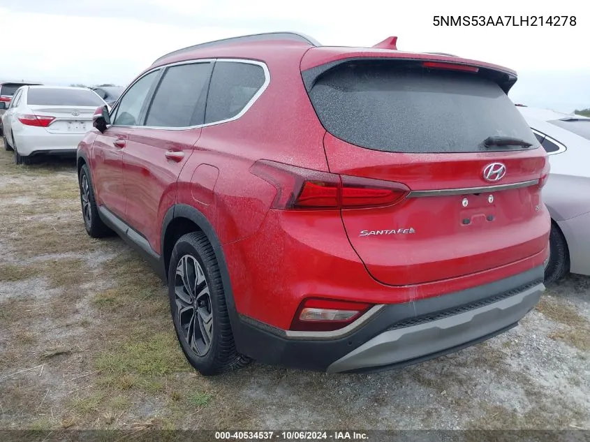 5NMS53AA7LH214278 2020 Hyundai Santa Fe Limited/Ultimate