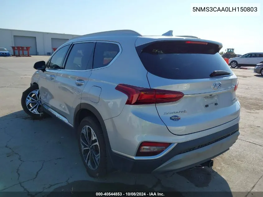 2020 Hyundai Santa Fe Sel/Sel Plus VIN: 5NMS3CAA0LH150803 Lot: 40544853