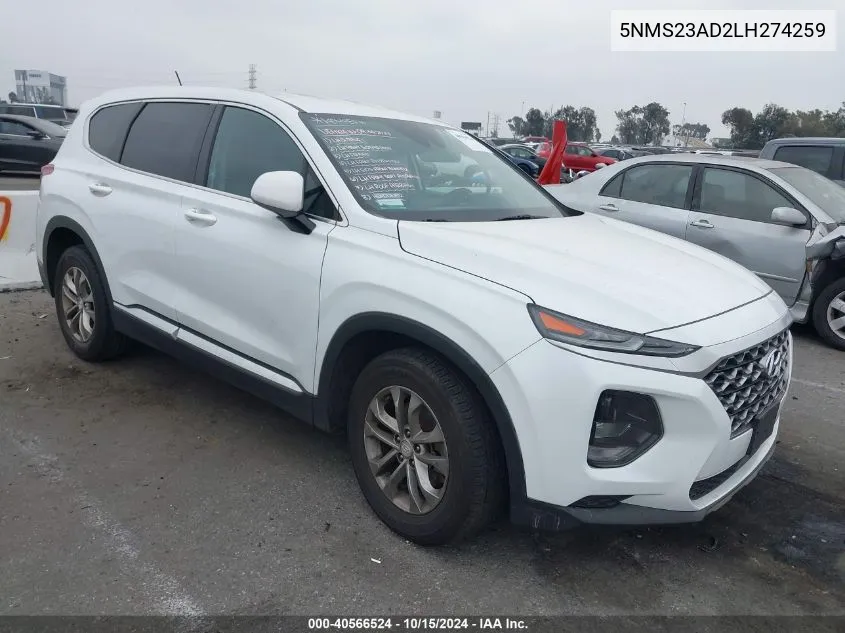 2020 Hyundai Santa Fe Se VIN: 5NMS23AD2LH274259 Lot: 40566524