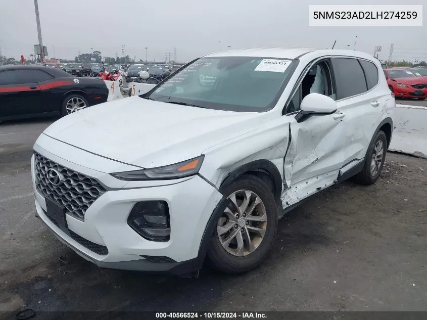 2020 Hyundai Santa Fe Se VIN: 5NMS23AD2LH274259 Lot: 40566524