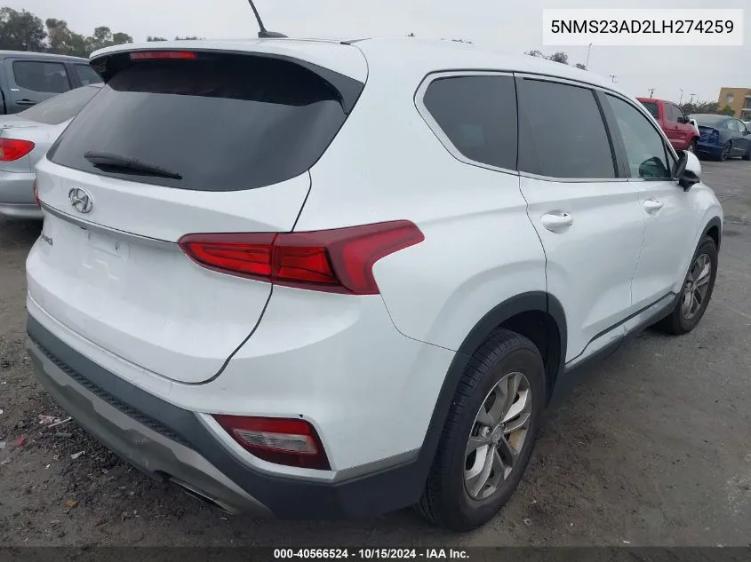 2020 Hyundai Santa Fe Se VIN: 5NMS23AD2LH274259 Lot: 40566524