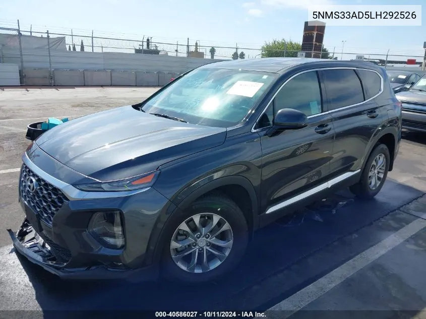 2020 Hyundai Santa Fe Sel VIN: 5NMS33AD5LH292526 Lot: 40586027