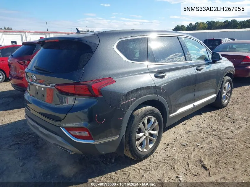 2020 Hyundai Santa Fe Sel VIN: 5NMS33AD2LH267955 Lot: 40593588