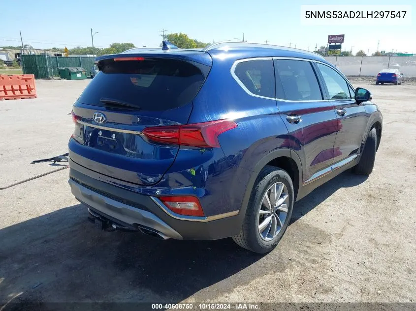 2020 Hyundai Santa Fe Limited VIN: 5NMS53AD2LH297547 Lot: 40608750