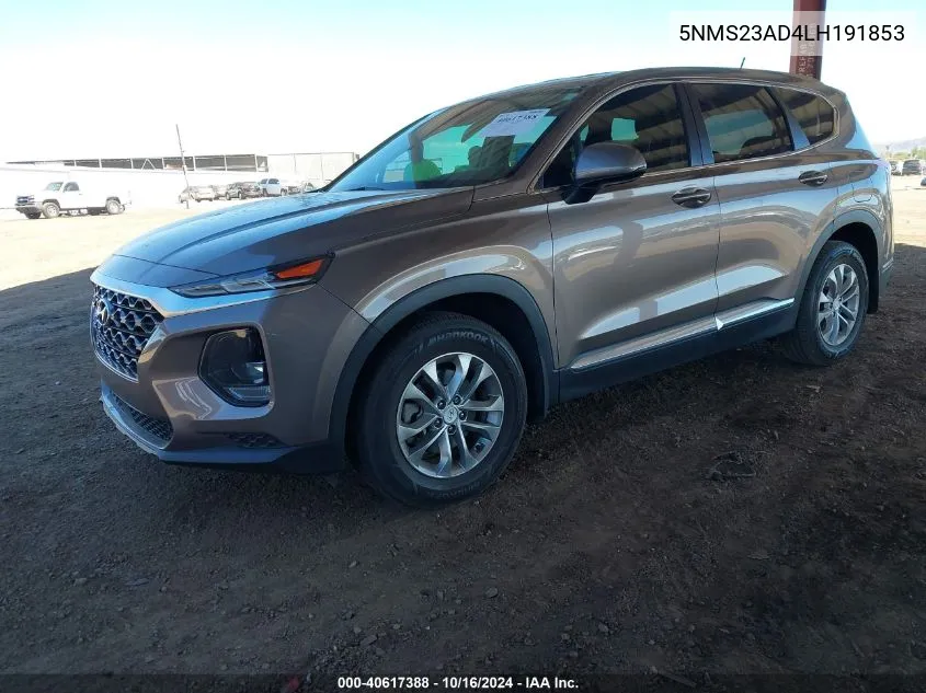 2020 Hyundai Santa Fe Se VIN: 5NMS23AD4LH191853 Lot: 40617388