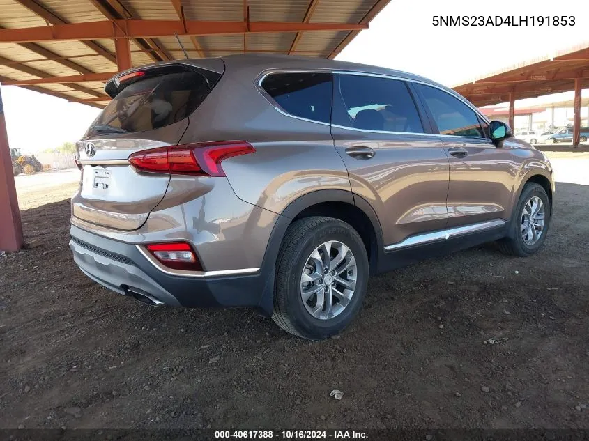 2020 Hyundai Santa Fe Se VIN: 5NMS23AD4LH191853 Lot: 40617388