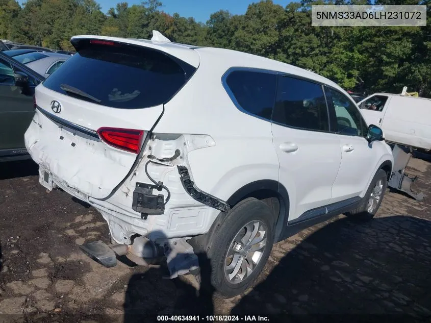 2020 Hyundai Santa Fe Sel VIN: 5NMS33AD6LH231072 Lot: 40634941