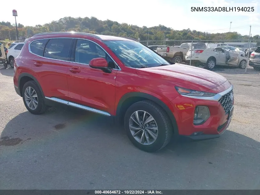 2020 Hyundai Santa Fe Sel VIN: 5NMS33AD8LH194025 Lot: 40654672