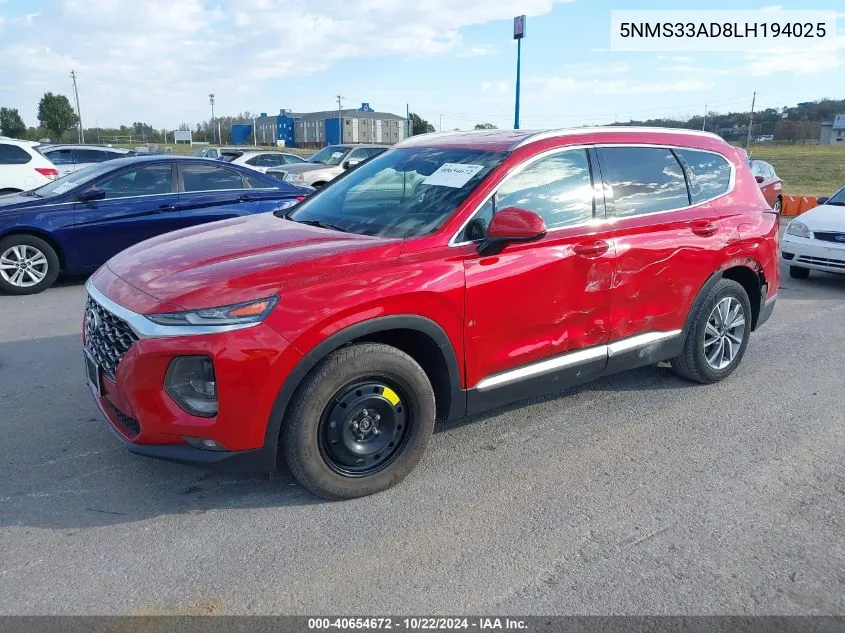 2020 Hyundai Santa Fe Sel VIN: 5NMS33AD8LH194025 Lot: 40654672