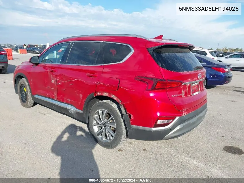 2020 Hyundai Santa Fe Sel VIN: 5NMS33AD8LH194025 Lot: 40654672