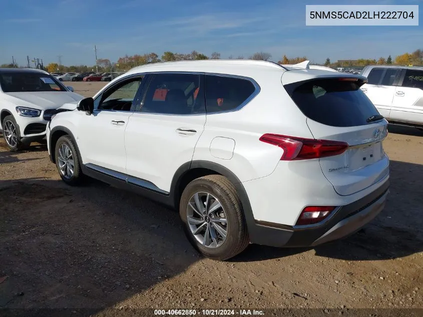 2020 Hyundai Santa Fe Limited VIN: 5NMS5CAD2LH222704 Lot: 40662850