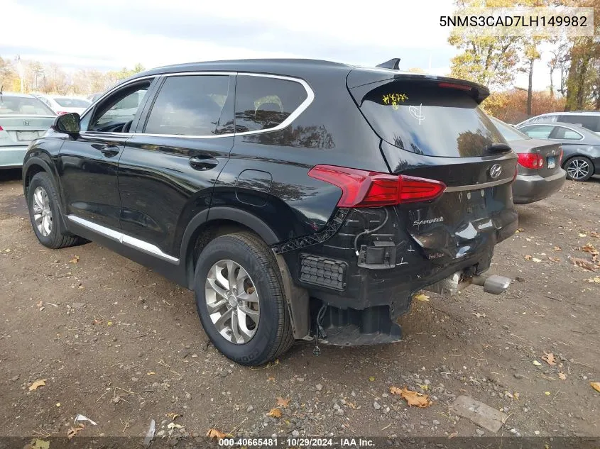 2020 Hyundai Santa Fe Sel VIN: 5NMS3CAD7LH149982 Lot: 40665481