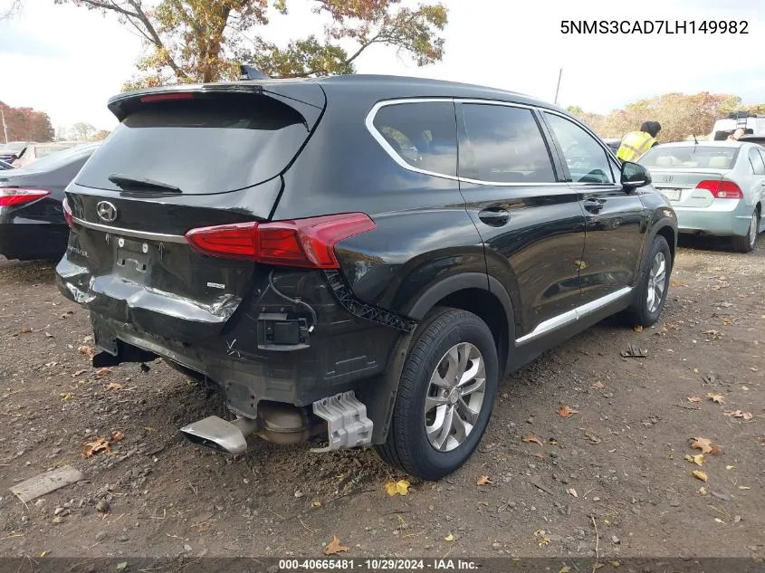 2020 Hyundai Santa Fe Sel VIN: 5NMS3CAD7LH149982 Lot: 40665481