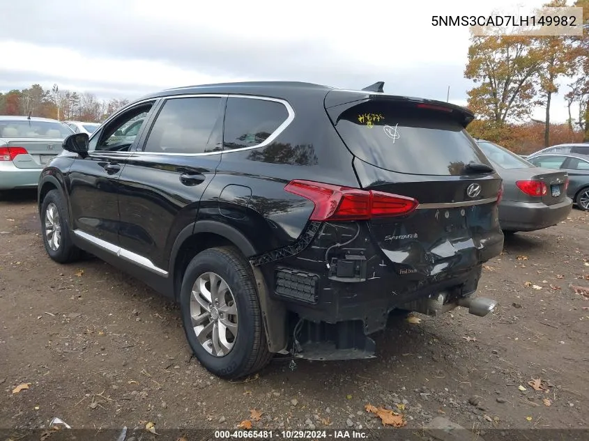 2020 Hyundai Santa Fe Sel VIN: 5NMS3CAD7LH149982 Lot: 40665481