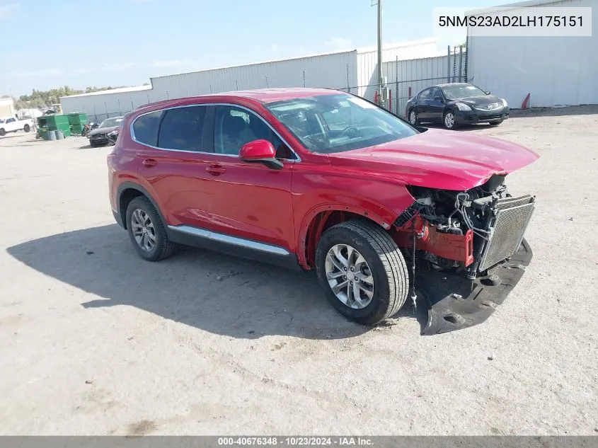 2020 Hyundai Santa Fe Se VIN: 5NMS23AD2LH175151 Lot: 40676348