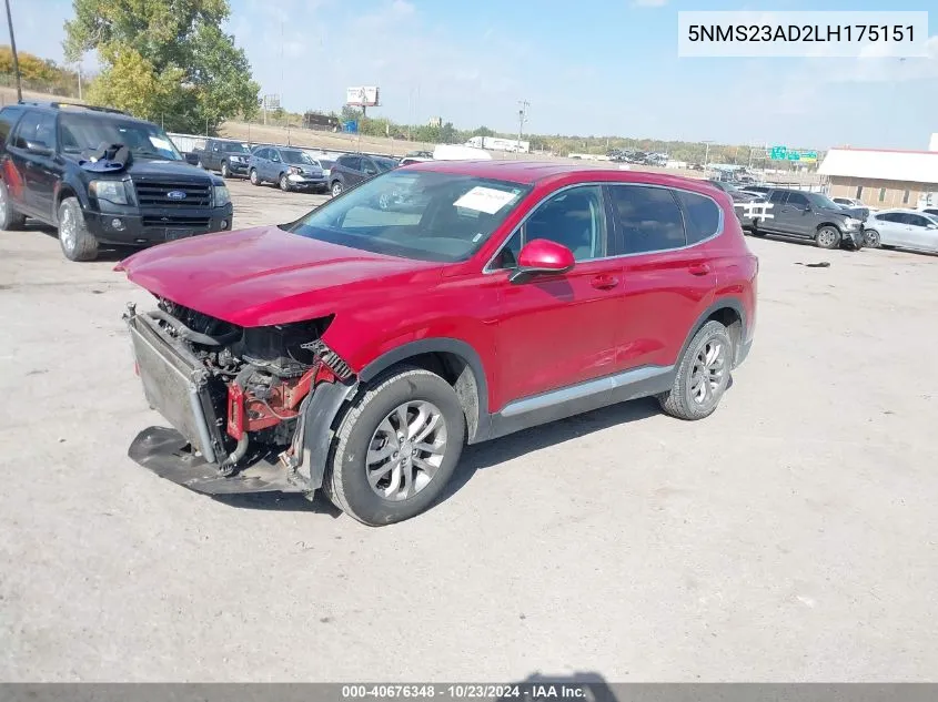 2020 Hyundai Santa Fe Se VIN: 5NMS23AD2LH175151 Lot: 40676348