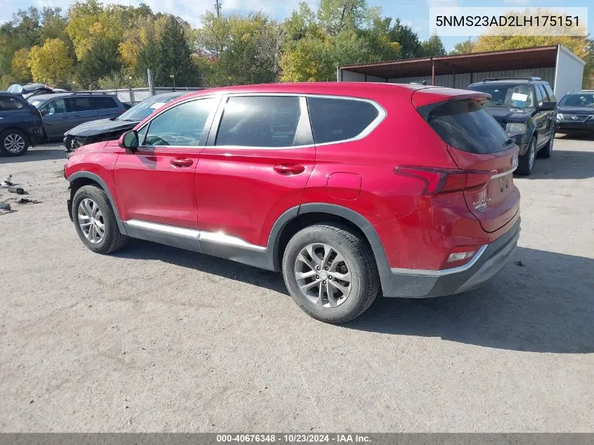 2020 Hyundai Santa Fe Se VIN: 5NMS23AD2LH175151 Lot: 40676348