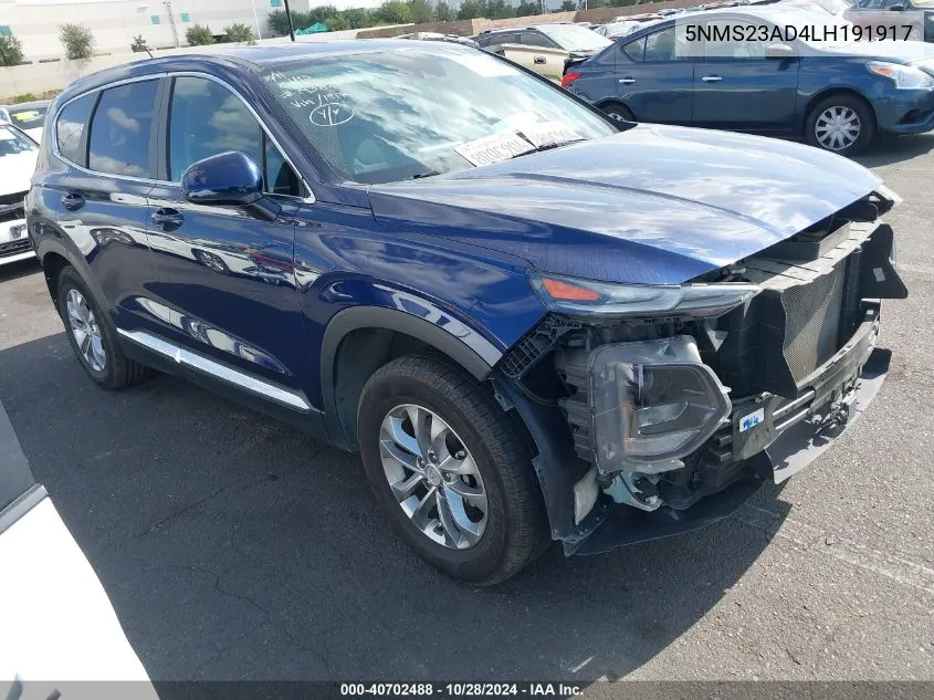 2020 Hyundai Santa Fe Se VIN: 5NMS23AD4LH191917 Lot: 40702488