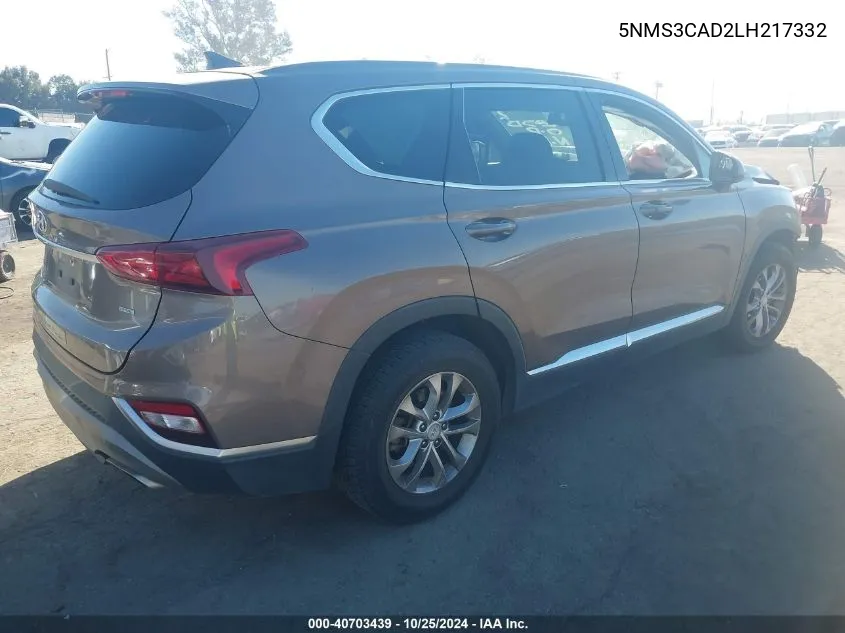 2020 Hyundai Santa Fe Sel VIN: 5NMS3CAD2LH217332 Lot: 40703439