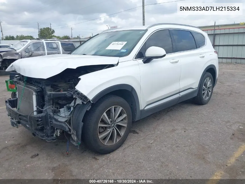 2020 Hyundai Santa Fe Sel VIN: 5NMS33AD7LH215334 Lot: 40726168