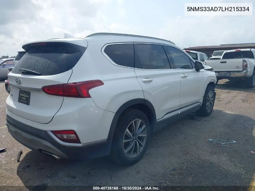 2020 Hyundai Santa Fe Sel VIN: 5NMS33AD7LH215334 Lot: 40726168