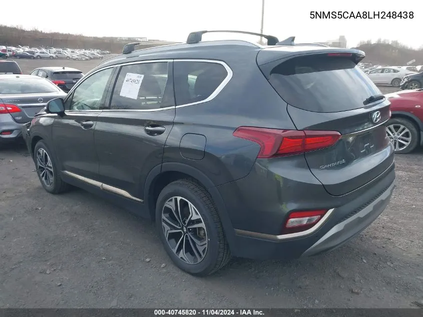 2020 Hyundai Santa Fe Limited 2.0T VIN: 5NMS5CAA8LH248438 Lot: 40745820