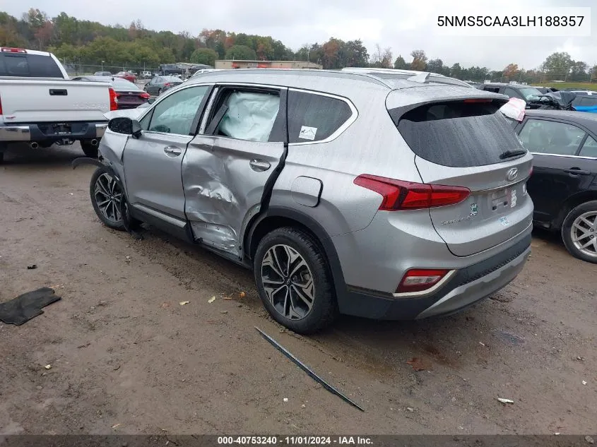 2020 Hyundai Santa Fe Limited 2.0T VIN: 5NMS5CAA3LH188357 Lot: 40753240