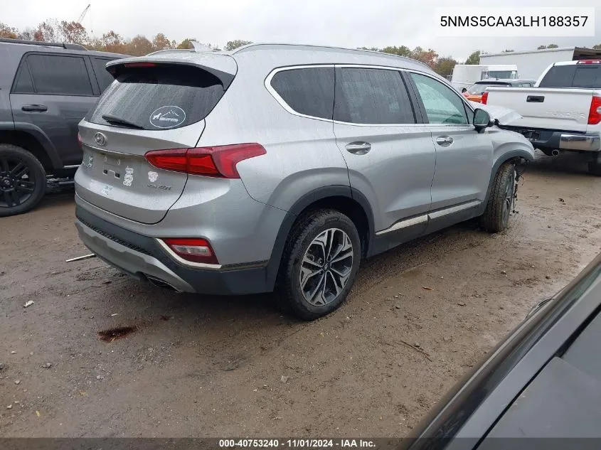 2020 Hyundai Santa Fe Limited 2.0T VIN: 5NMS5CAA3LH188357 Lot: 40753240