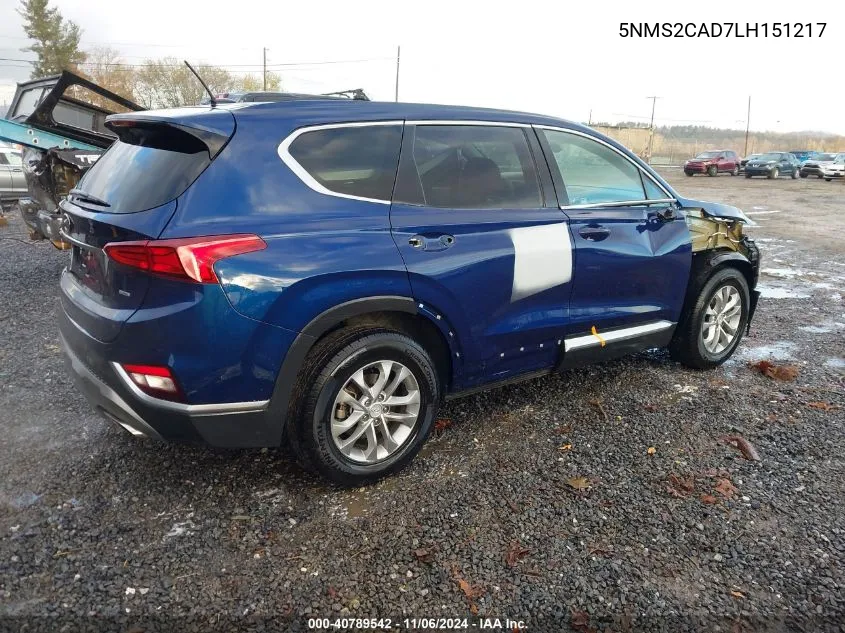 2020 Hyundai Santa Fe Se VIN: 5NMS2CAD7LH151217 Lot: 40789542