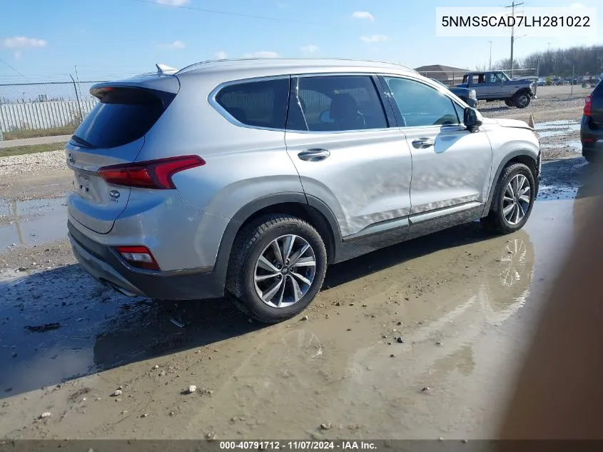 2020 Hyundai Santa Fe Limited VIN: 5NMS5CAD7LH281022 Lot: 40791712