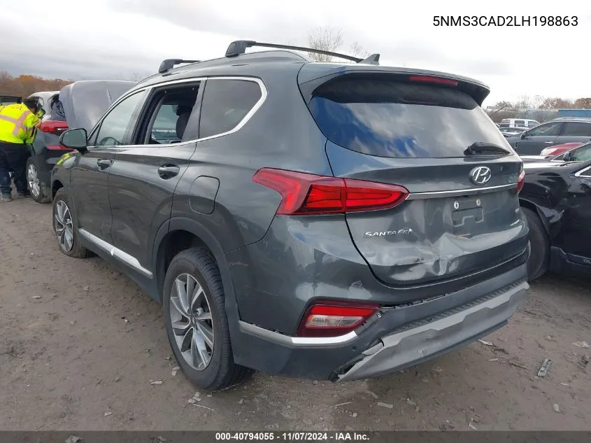 2020 Hyundai Santa Fe Sel VIN: 5NMS3CAD2LH198863 Lot: 40794055