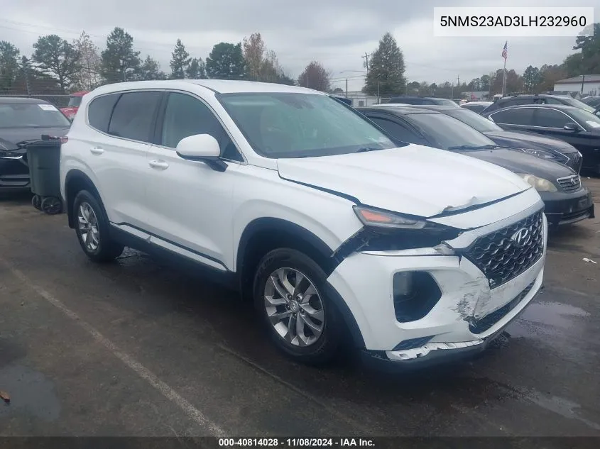 2020 Hyundai Santa Fe Se VIN: 5NMS23AD3LH232960 Lot: 40814028