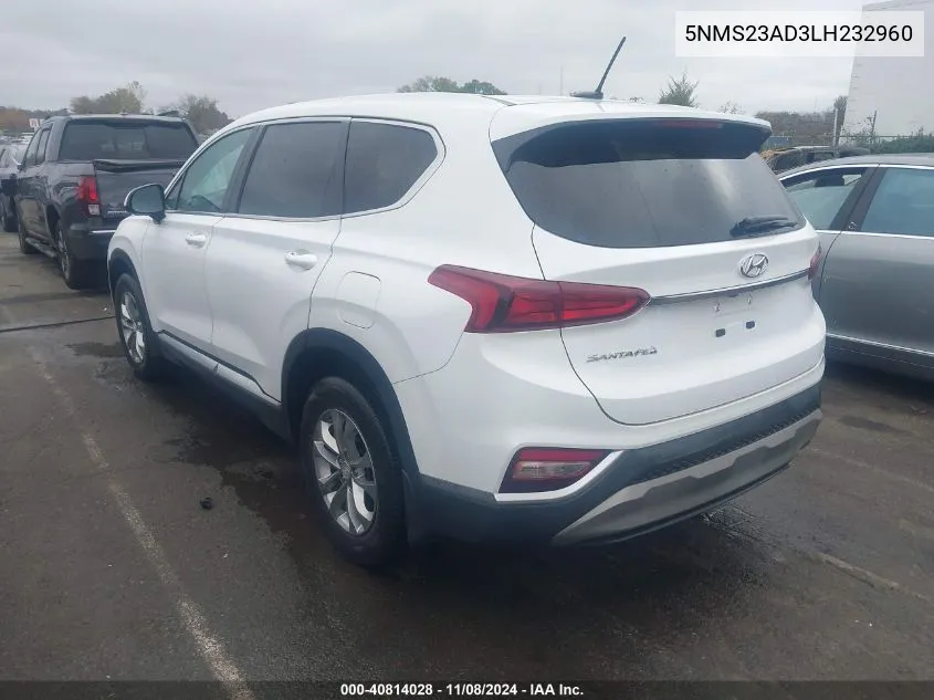 2020 Hyundai Santa Fe Se VIN: 5NMS23AD3LH232960 Lot: 40814028